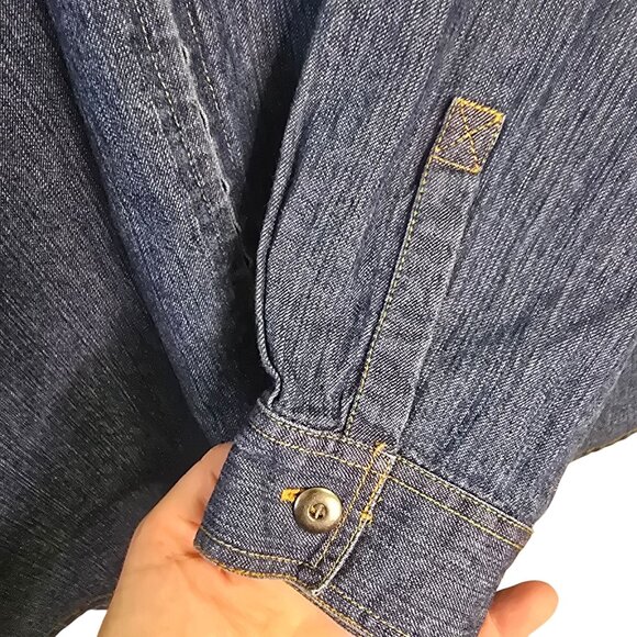 Chicos Vintage Denim Zip-Up Shirt Embroidered & Beaded Camel &Collar Boho READ - Picture 8 of 12